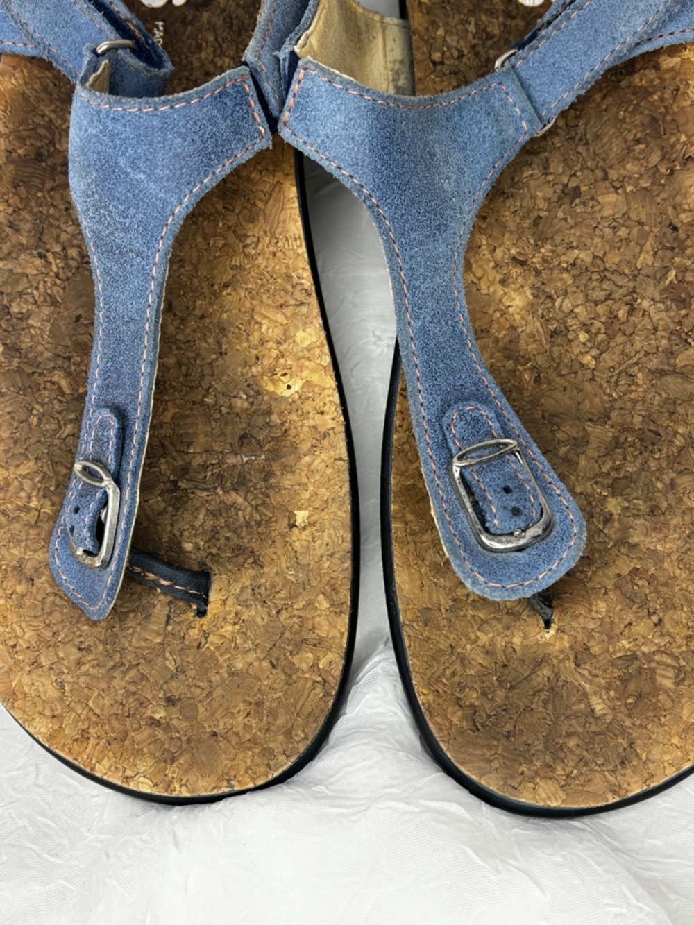 Blue Suede SAS Marina T-Strap Comfort Sandals with Cork Footbed - 8.5 - - Picture 9 of 15